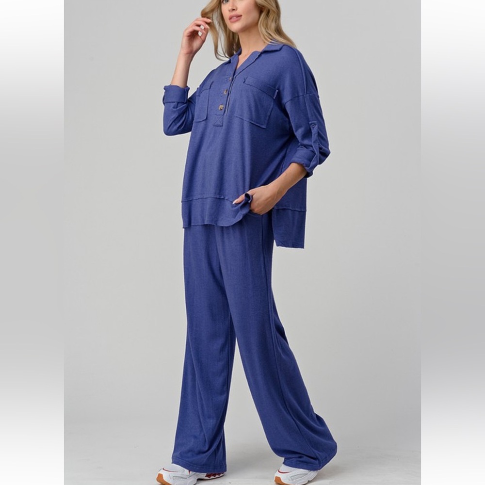 09 Rolled Up Pocket Sweater Shirts and Pants Set